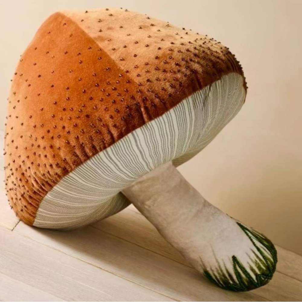 Beaded Mushroom Novelty Plush Pillow Brown - John Derian for Target 17"x14"